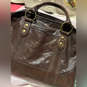 Dark Brown Leather Handbag, Lucy Domed satchel, Frye leather purse, chocolate